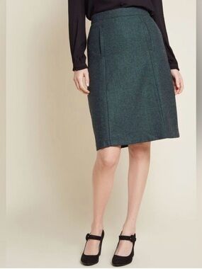 MODCLOTH Teach and Everyday Wool Blend Green Herringbone Skirt Vintage Inspired